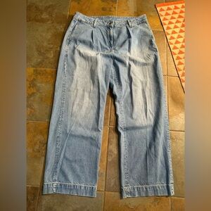 J. Crew Essential Pleated Wide Leg Jeans 34 Light Blue Cotton